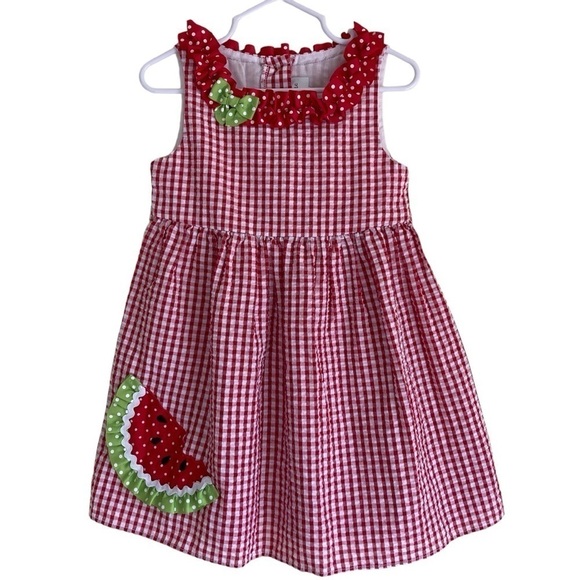 Emily Rose Girls Red White Gingham Seersucker Summer Dress Watermelon Size 3T - Picture 1 of 14